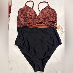 Kona sol one piece swim bathing suit new nwt L 12-14 snakeskin cutout